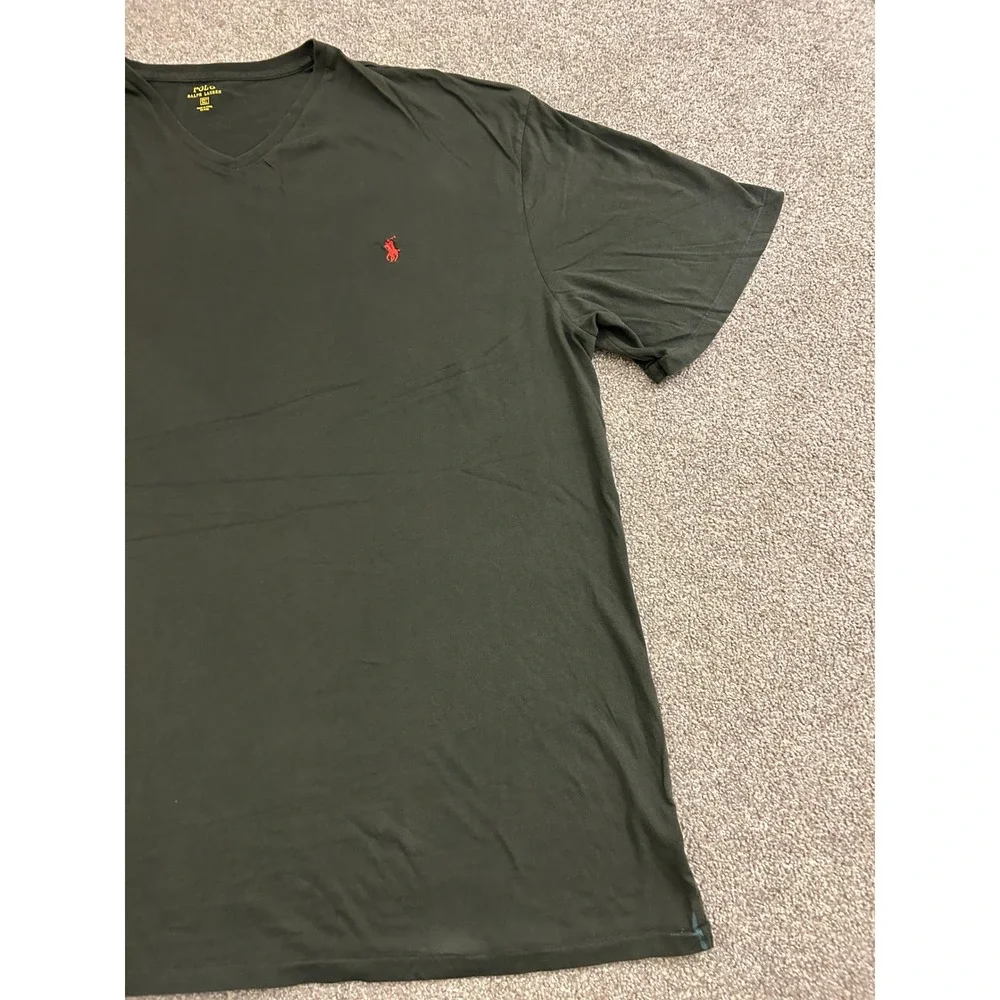Polo Ralph Lauren V-Neck T-Shirt Mens 2XLT Olive Green Excellent Red Pony Logo